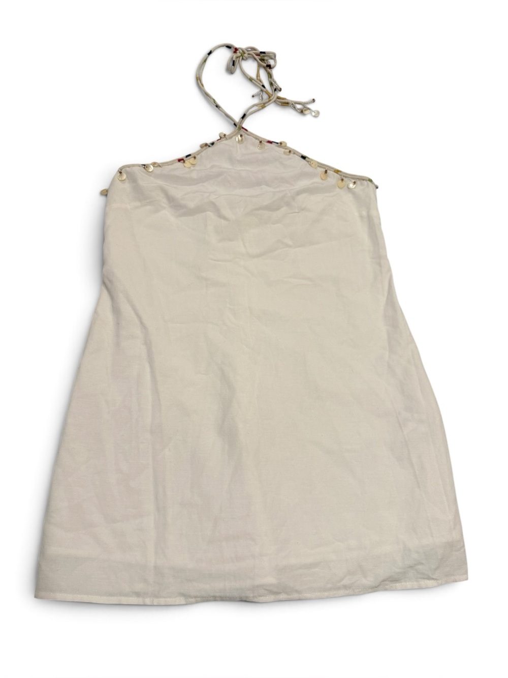 NWT Zara White Linen Halter Mini Dress with Beaded Shell/Coin Accents. Size Smal - Picture 9 of 14